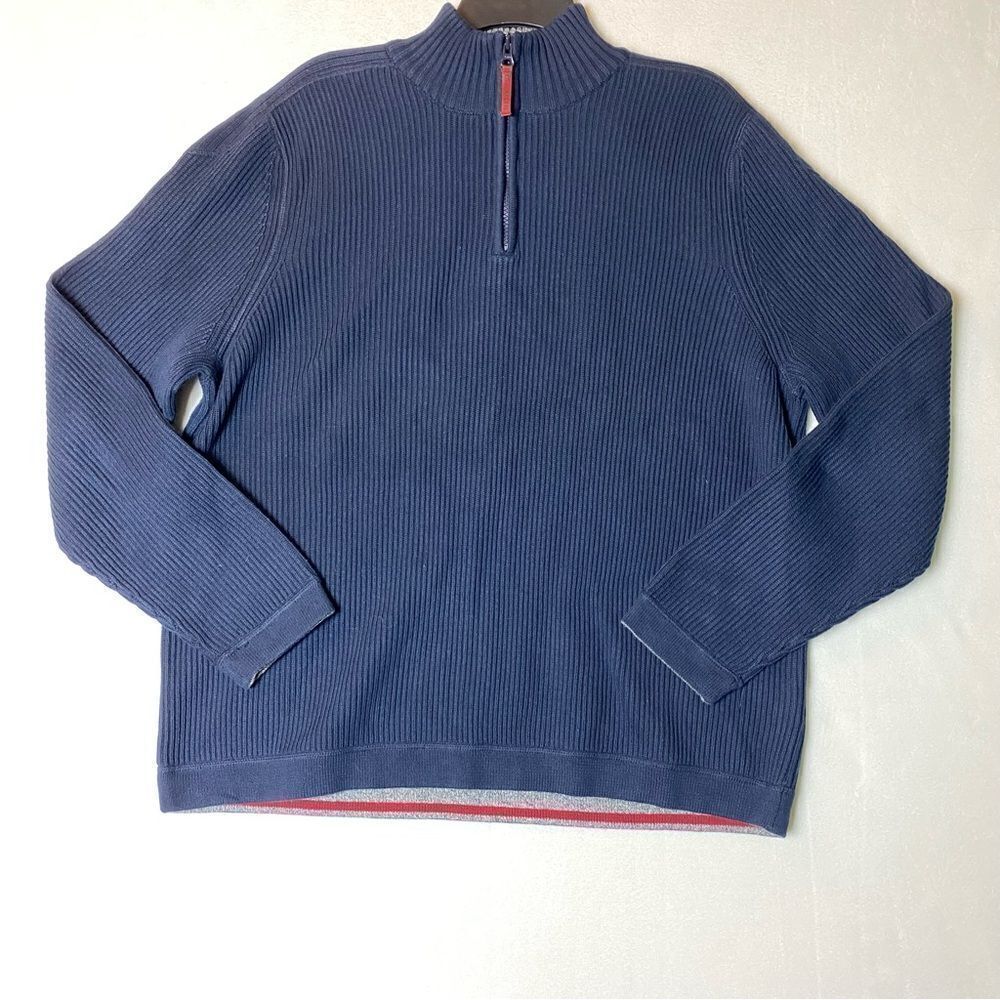 Eddie Bauer Sport Shop 1/4 Zip Knit High Neck Blue Sweater Size XL